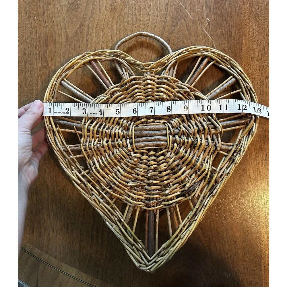 Vintage Wicker Wall Basket Hanging Planter Woven Rattan Heart‎ Shape Cottagecore
